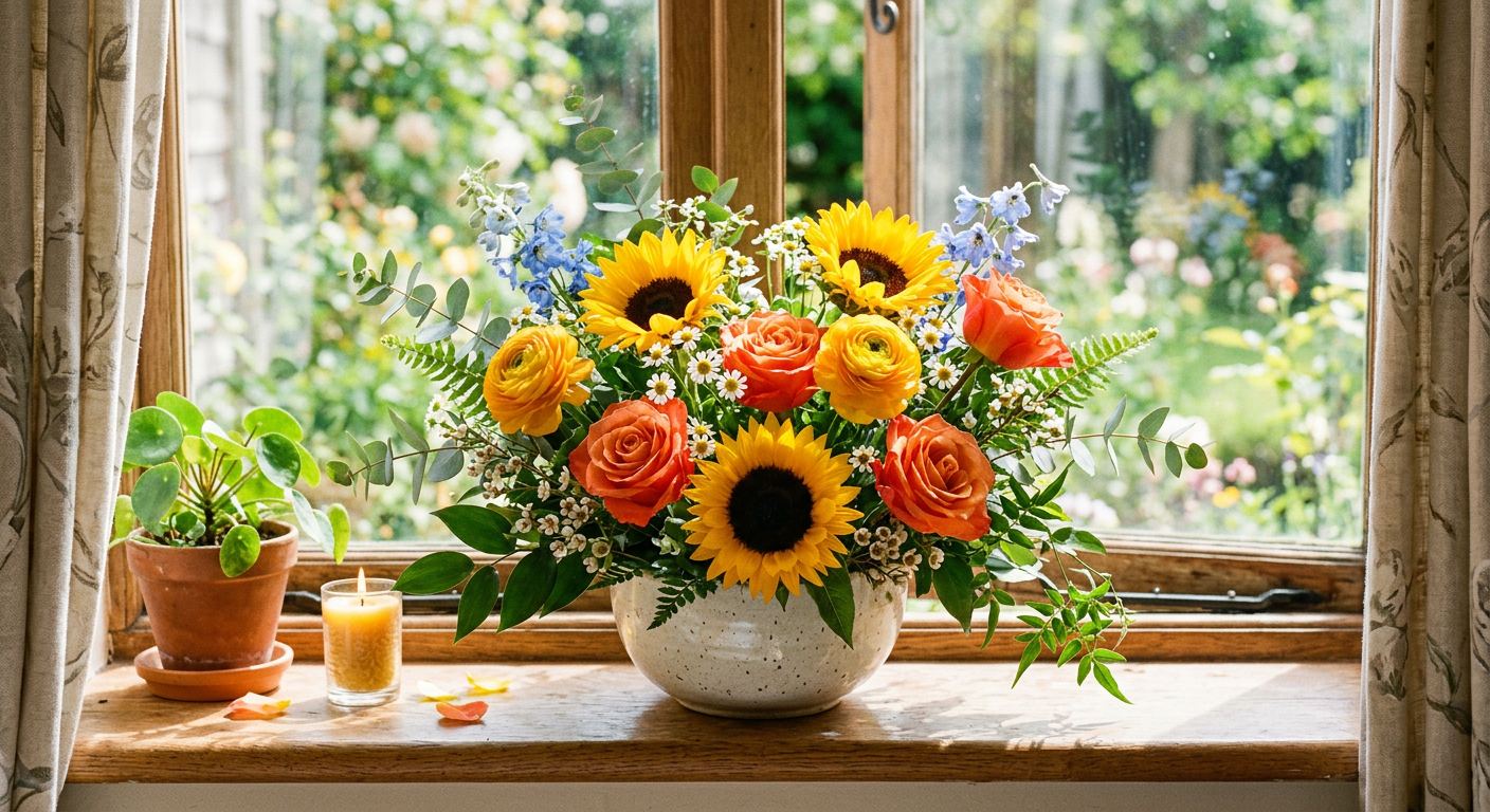 A bright, colorful birthday arrangement