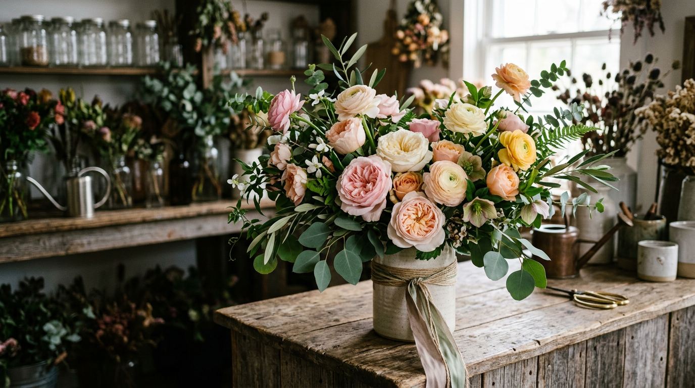 An arrangement on the shop counter