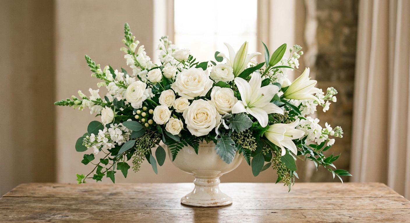 An all-white sympathy arrangement